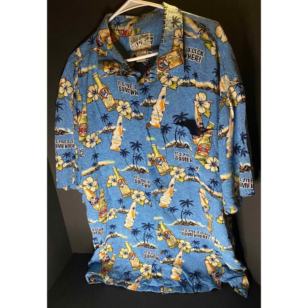 Big Dogs Shirt Mens 3X Blue Floral Beer 5 Oclock Somewhere AOP Button Rayon